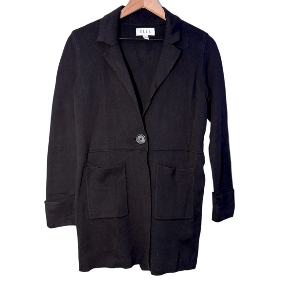 Elle Knit Blazer One Button Cardigan Women's XS Black Pockets. - Picture 1 of 8